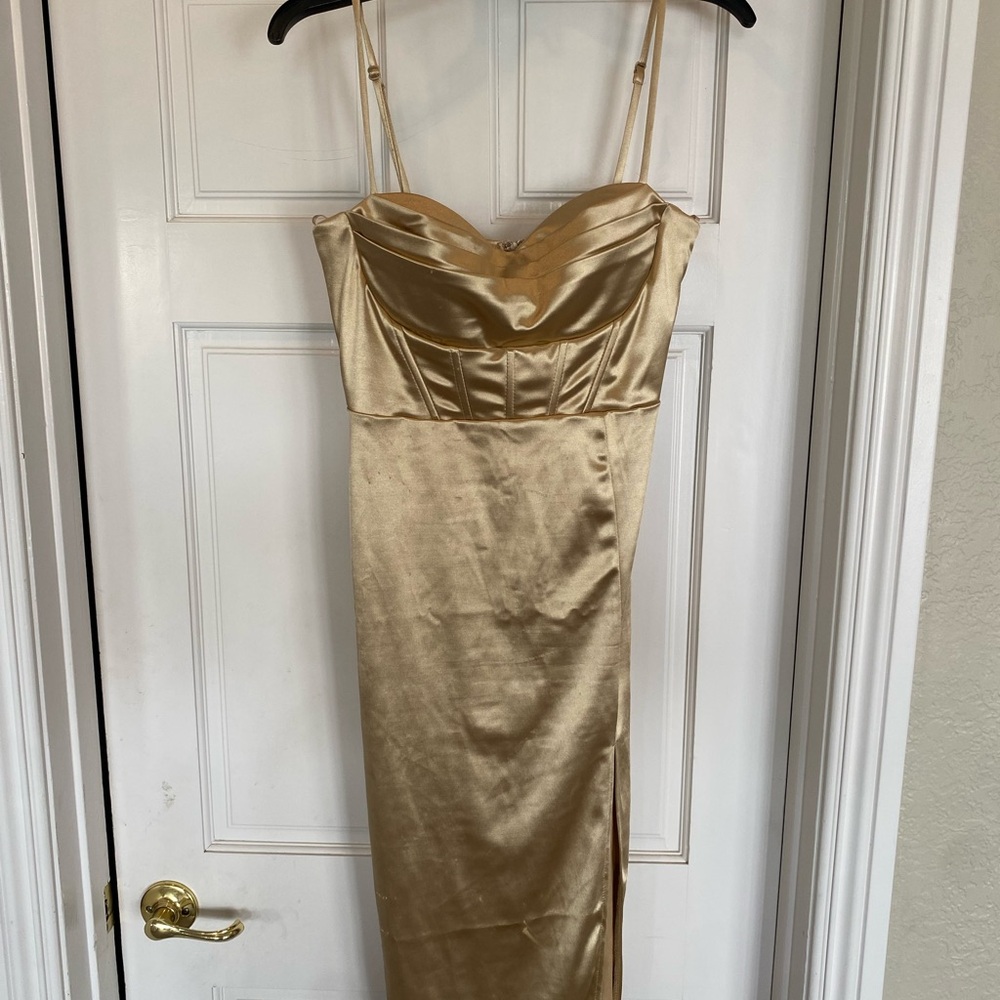 Elegant Gold Satin Dress